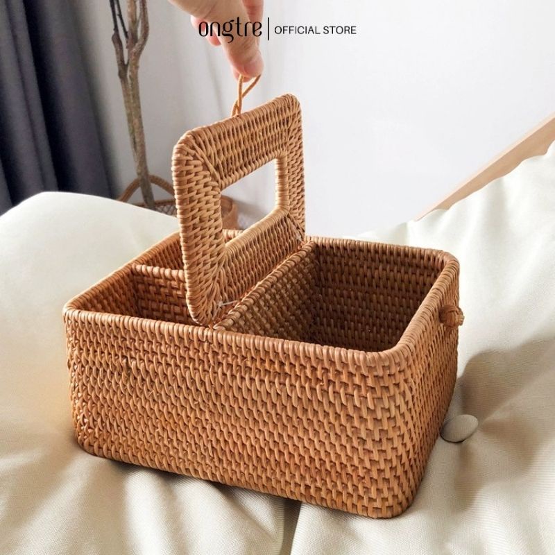 Hộp Khăn Giấy Bằng Mây Guột ONGTRE, Hộp Đựng Giấy Ăn, Decor Phòng Khách, Nhà Hàng, Khách Sạn, Quà Tặng Doanh Nghiệp