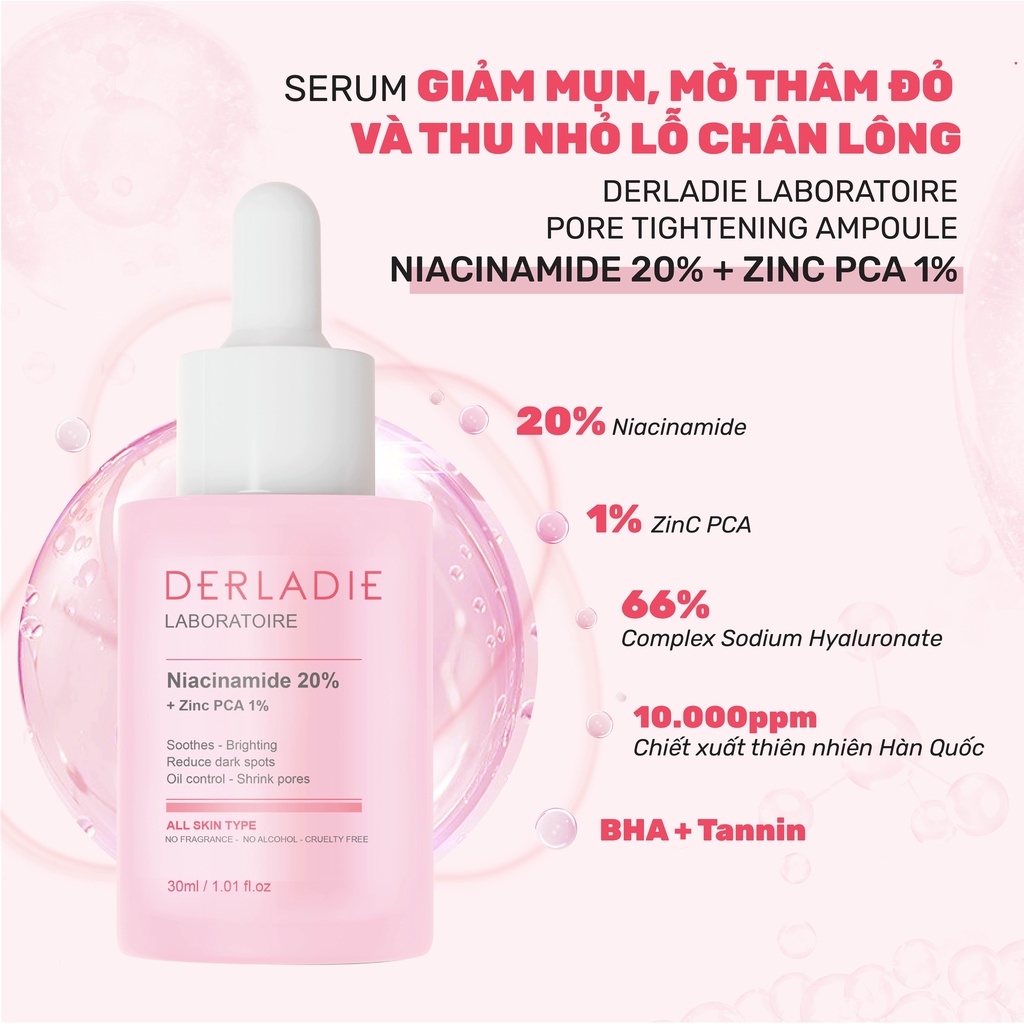 Ảnh Serum Niacinamide 20% Giảm Mụn, Mờ Thâm Đỏ, Thu Nhỏ LCL Derladie Laboratoire Pore Tightening Ampoule 30ml 2