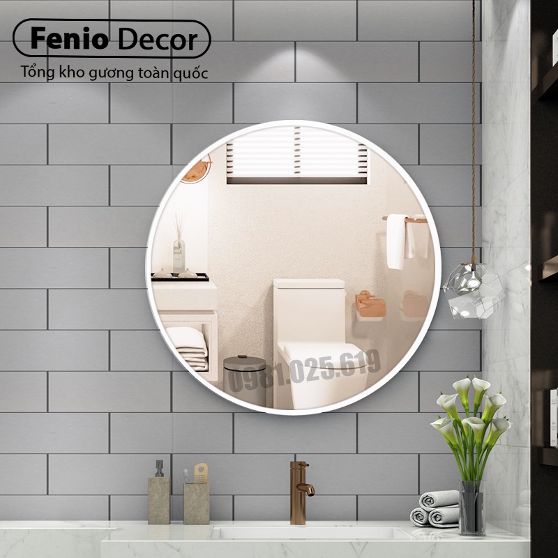 Ảnh Gương treo tường nhà tắm FENIO hình tròn viền màu đen 2