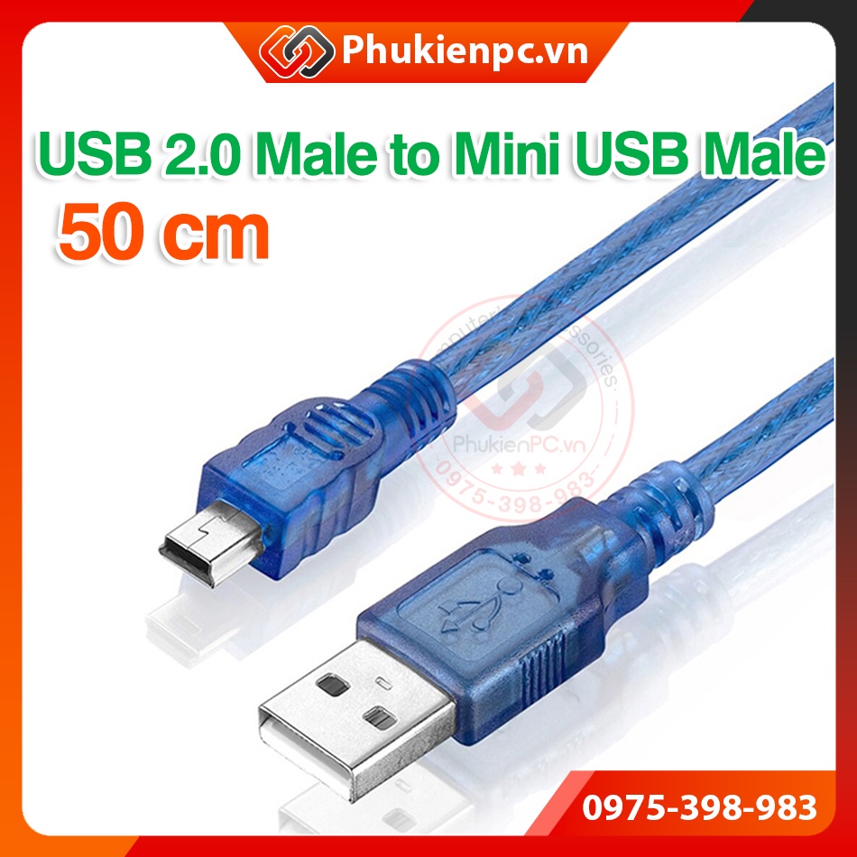 Dây cáp USB 2.0 đực sang Mini USB đực, dài 50cm. Cho máy lập trình PLC ...