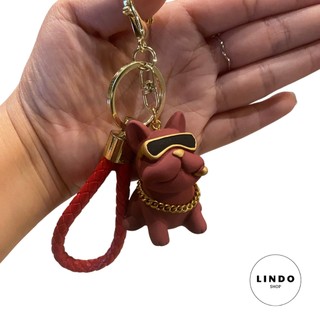 Móc Khóa Chó Bull Đeo Kính Cute Siêu Ngầu LINDO - Móc Khóa Dễ Thương, Xinh Xắn, Treo Balo, Cặp