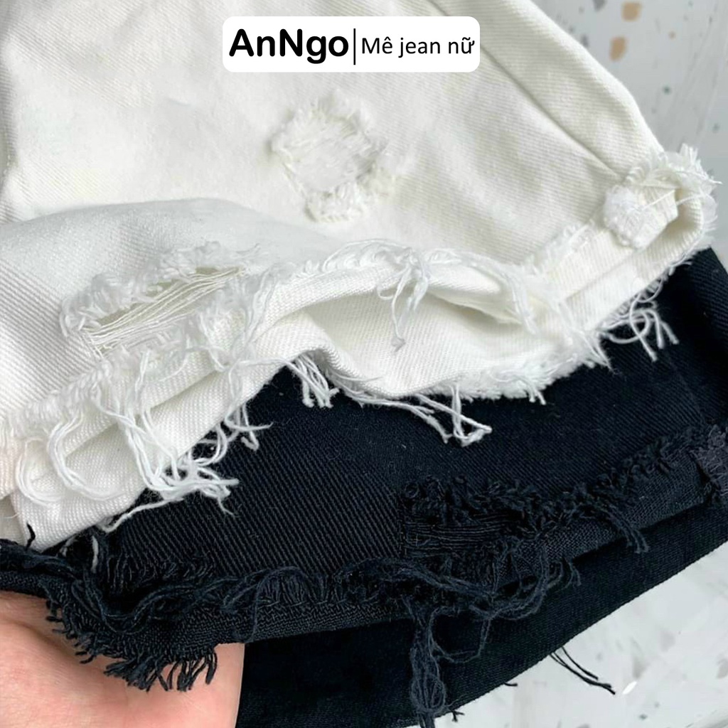 (Có big size) Quần short jean nữ trắng vải kaki lai tua rách dễ thương cá tính, dễ phối đồ AnNgo - AT228