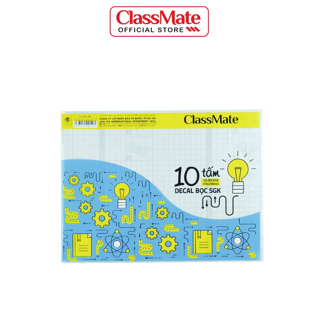 Decal Bọc Vở Ô Ly CLASSMATE Chất Liệu Nhựa Trong, Dẻo, Bền, Chống Thấm DC315 Dùng Cho Vở Có Kích Thước 170x240mm