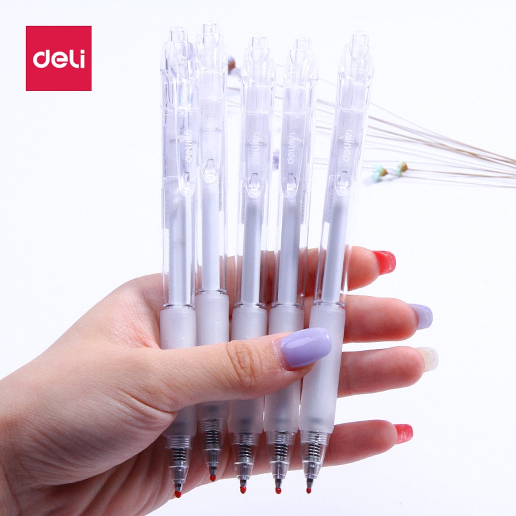 [Hộp 12] Bút Gel Deli Bi Nước Deli Viết Bấm Mực Gel Đẹp Ngòi 0.5mm Nhanh Khô Học Sinh Văn Phòng