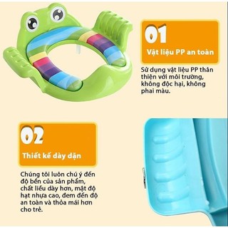 Bệ lót bồn cầu thu nhỏ có tay vịn cho bé, Lót bệ hình con ếch đáng yêu cho bé tập đi vệ sinh
