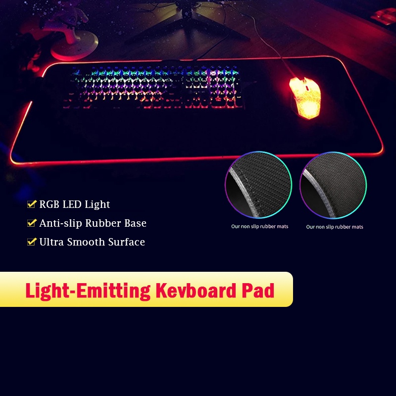 Miếng Lót Bàn Phím| Lót chuột cỡ lớn 80x30cm| Lót chuột LED RGB gaming, pad chuột LED RGB dày 4mm chống trượt siêu bền.