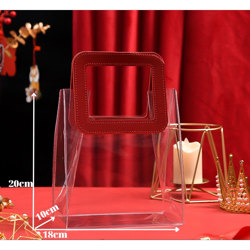 Túi xách tay trong suốt PVC quai da cầm tay cao cấp