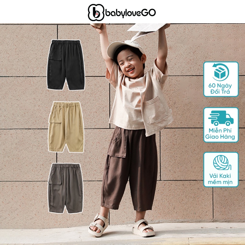 Quần kaki bé trai bé gái túi đứng BabyloveGO quần dài cho bé ống rộng phong cách Hàn quốc KK002