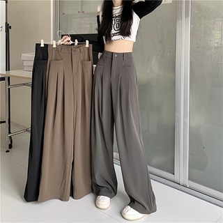Quần tây suông cạp cao DELIZ công sở, ống rộng dáng dài khóa trước vải tuyết mưa, gold cao cấp