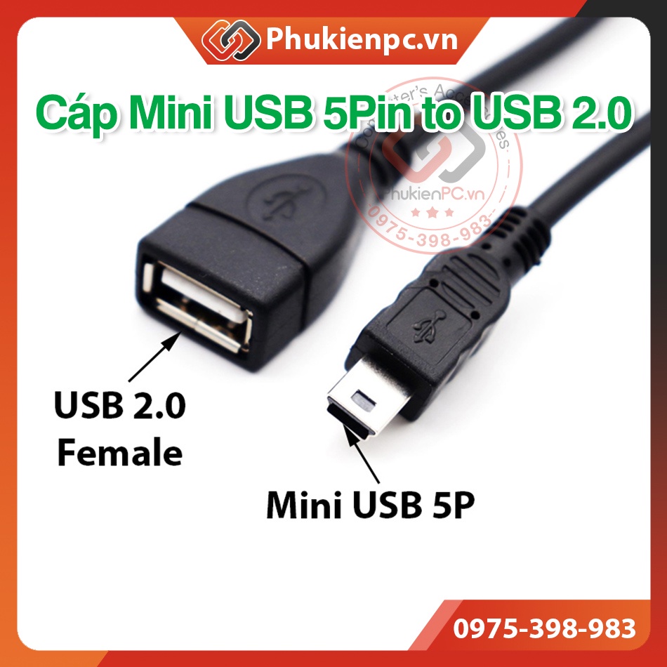 Cáp chuyển đổi Mini USB Male sang USB Female OTG cho máy lập trình PLC máy công nghiệp MP