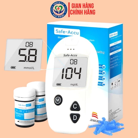 Máy đo đường huyết Sinocare Safe - Accu Hàng Chính Hãng, tặng bút chích máu và 25 Que + 25 Kim