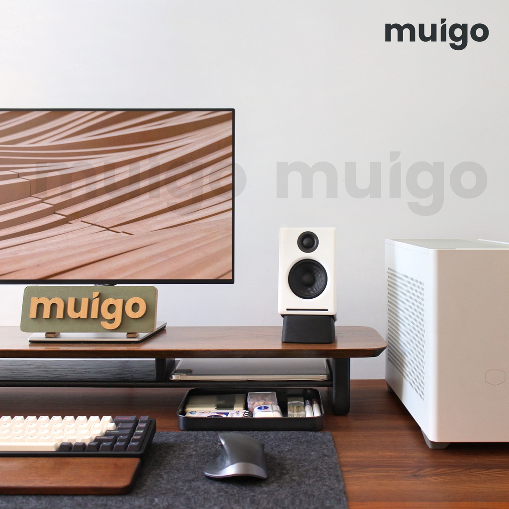 Kệ màn hình máy tính gỗ thịt, Decor góc làm việc, Monitor stand | Muigo Desk Shelf