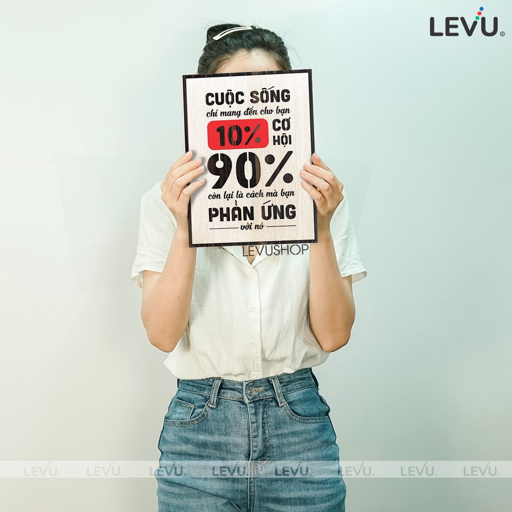 Tranh slogan thương hiệu LEVU112: Cuộc sống chỉ mang đến cho bạn 10% cơ hội, 90% còn lại là cách bạn phản ứng với nó