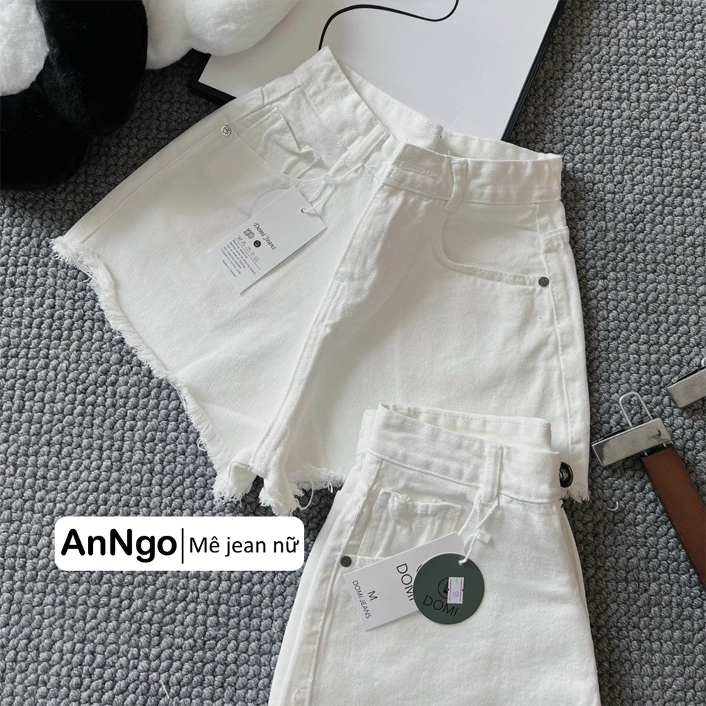 (Có big size) Quần short jean nữ trắng vải denim lai tua cá tính bền đẹp, dễ phối đồ AnNgo - AT227