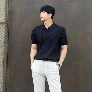 Dạo Phố Phong Cách Đơn Giản Cao Cấp Lụa Băng Ngắn Tay Áo Sơ Mi Polo Mùa Hè Mỏng Áo Thun Nam Thanh Niên Hàn Quốc Sang Trọng Kinh Doanh Ve Áo Hàng Đầu Dệt Kim