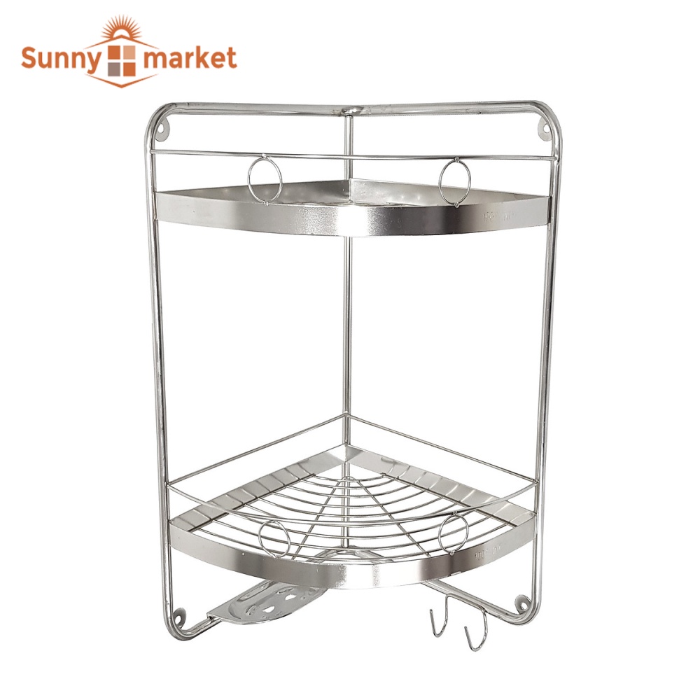 Kệ góc inox treo nhà tắm 2 tầng kích thước 25x25x45 cm có khay đựng xà ...