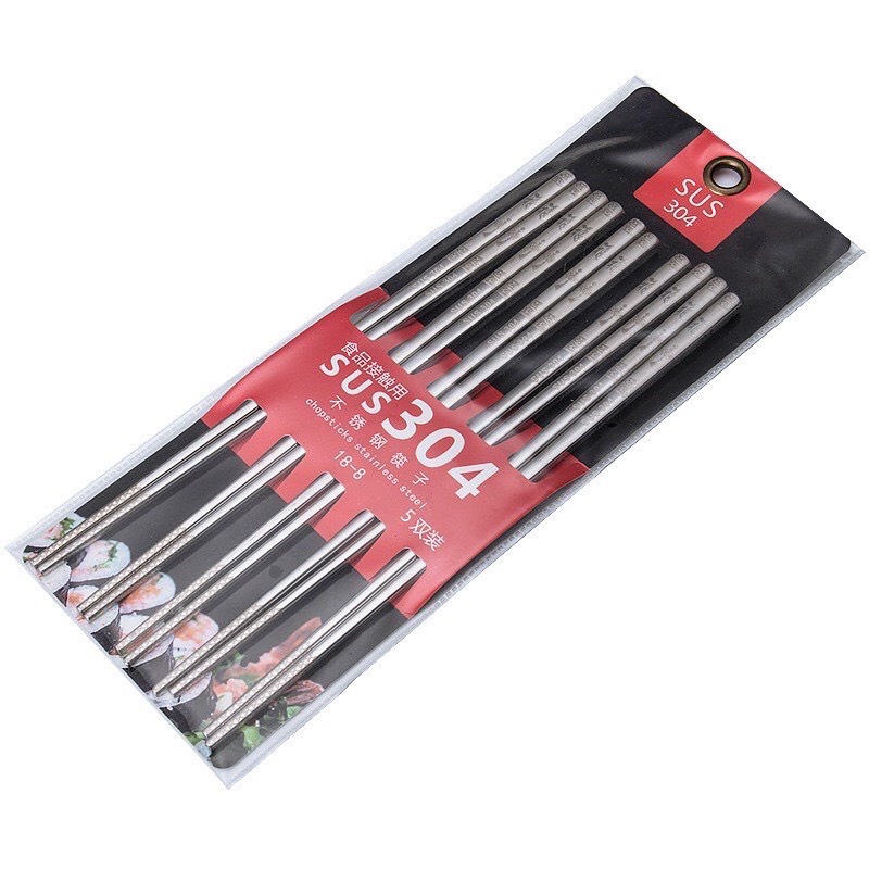 Bộ 5 đôi đũa inox Chống Trượt 304 Hàn Quốc ( cao cấp)