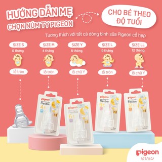 Núm ti Pigeon cổ hẹp siêu mềm chống đầy hơi sặc sữa cho bình sữa chính hãng núm ty cho bé - size LL