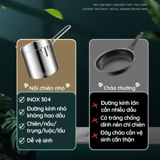 Nồi chiên nhúng ngập dầu mini đa năng, chiên khoai tây chiên, trụng bún, hủ tiếu, luộc, nấu bằng inox 304