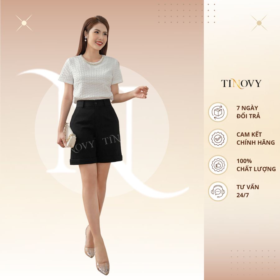 Áo Croptop TINOVY Tay Cộc Cổ Đính Đá A22312