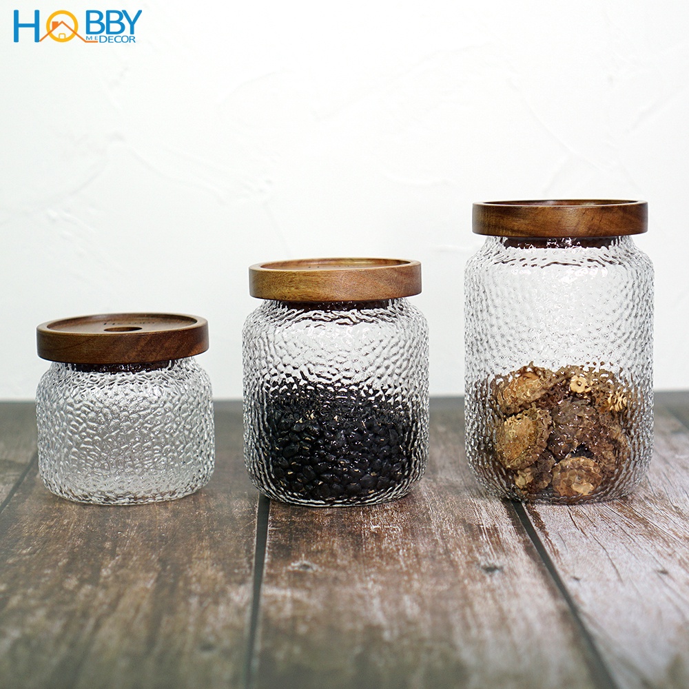 Hủ đựng gia vị thủy tinh nắp gỗ HOBBY Home Decor HTL1 nắp kín 3 size