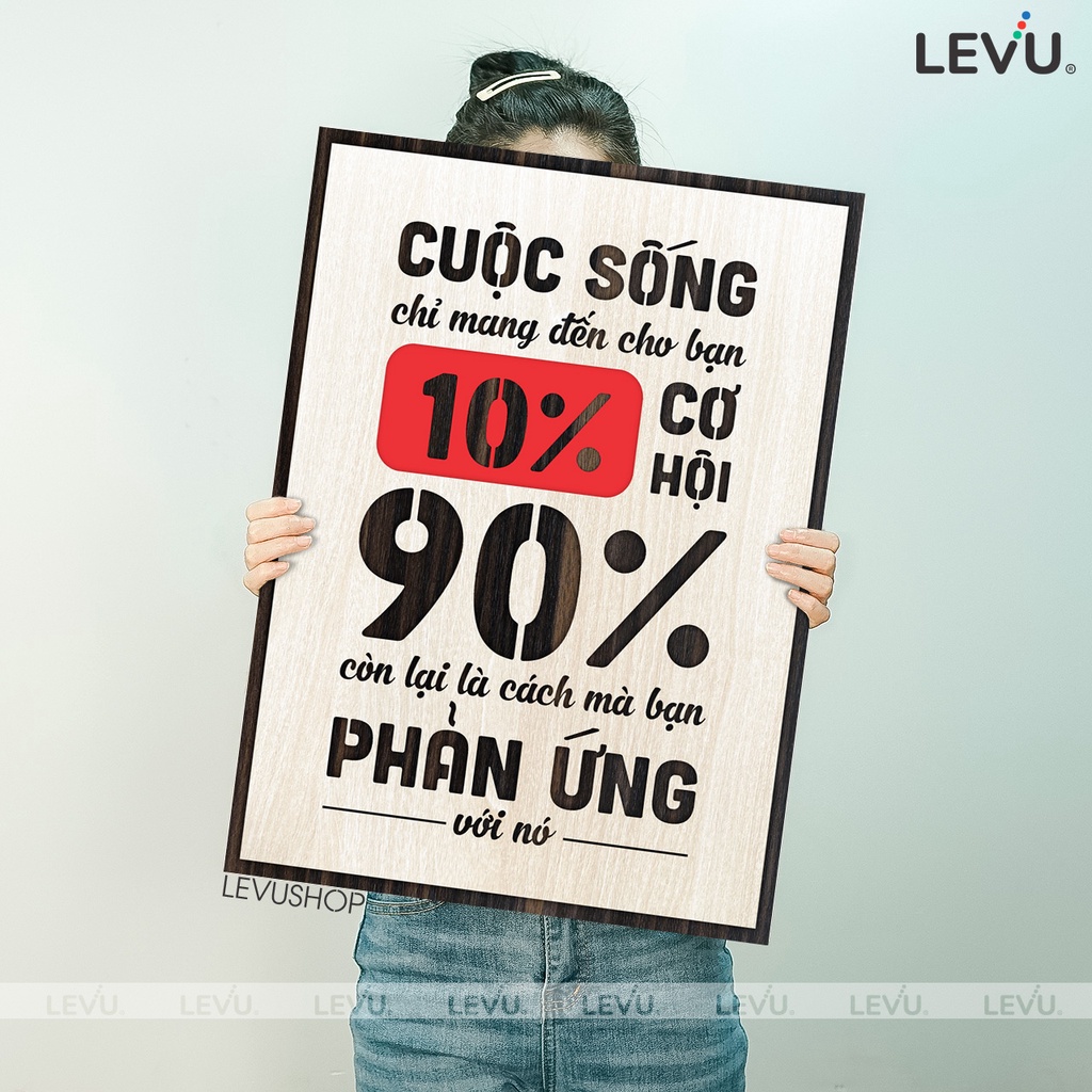 Tranh slogan thương hiệu LEVU112: Cuộc sống chỉ mang đến cho bạn 10% cơ hội, 90% còn lại là cách bạn phản ứng với nó