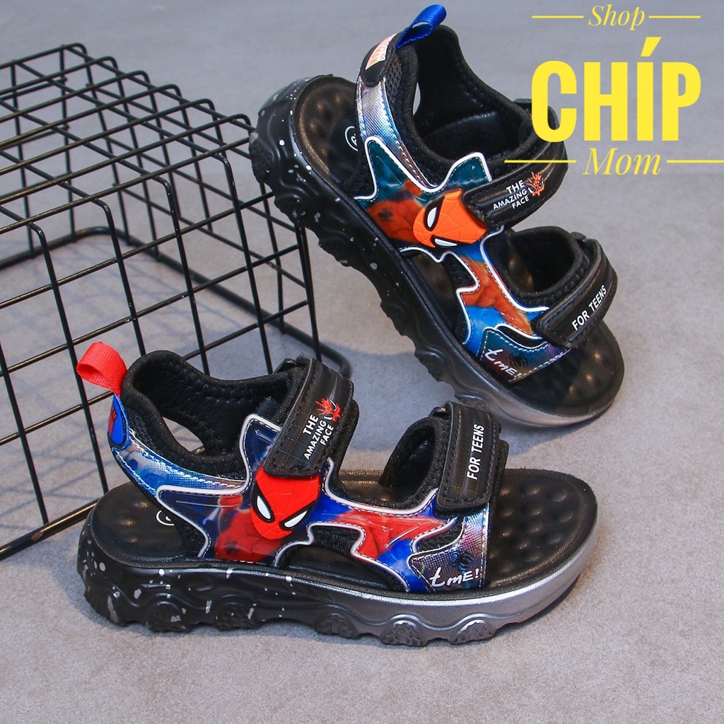sandal bé trai dép quai hậu cho bé đi học khâu đế siêu bền người nhện kiểu dáng thể thao QCCC full hộp D1 ( ảnh thật )