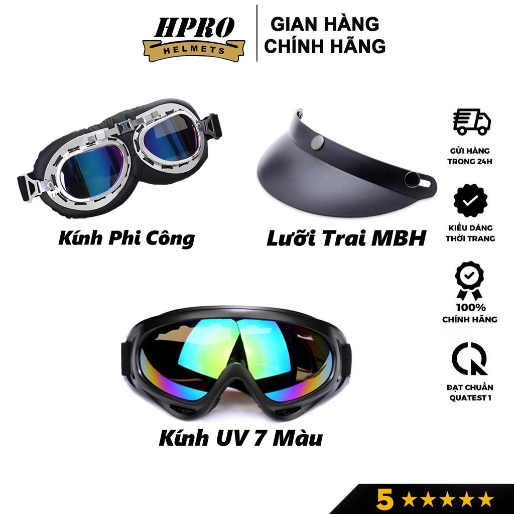 Ảnh Phụ kiện Kính Phi Công kính UV Hpro Helmet gắn mũ bảo hiểm 1/2 và 3/4 đi phượt trang trí mũ chắn gió bảo vệ mắt 2