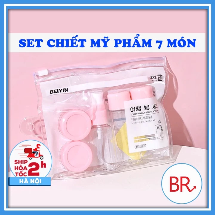 Bộ Chiết Mĩ Phẩm Mini Hàn Quốc 7 Món Kèm Túi Zip - Bộ chiết mĩ phẩm du lịch tiện lợi nhỏ gọn 01823