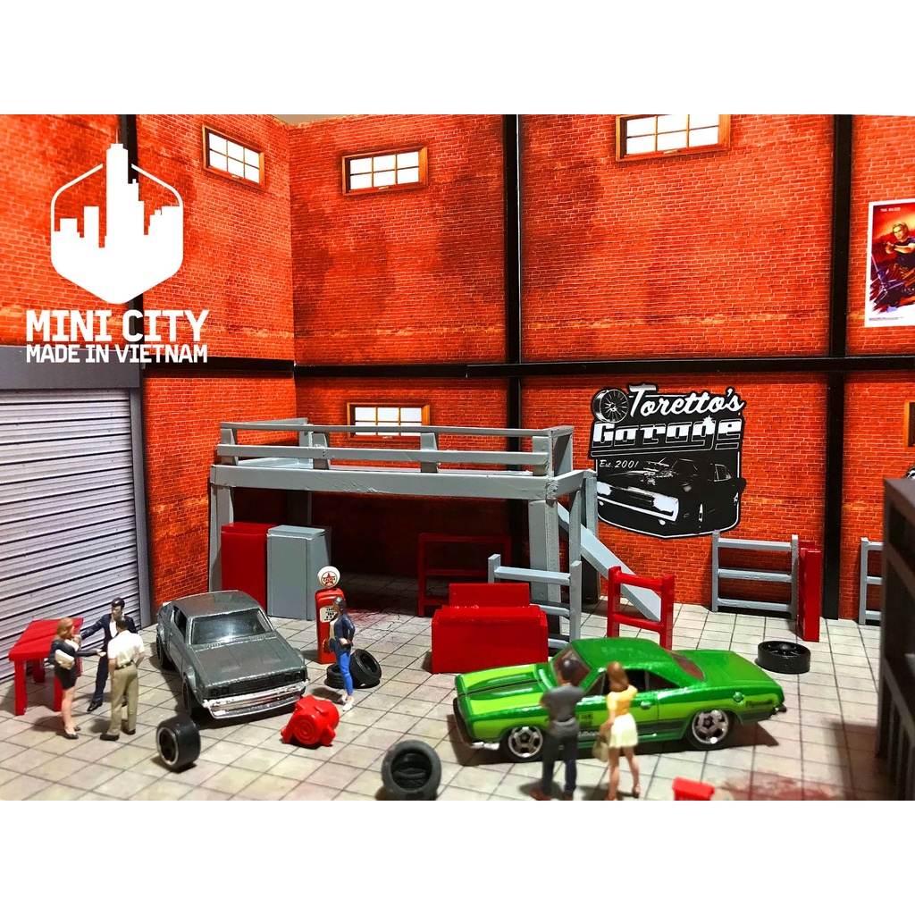 Garage kiểu Mỹ 1:64 mô hình (có đèn led)