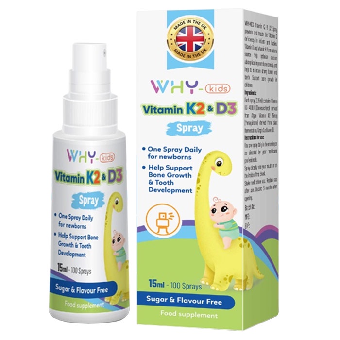 Chai xịt WhyKids bổ sung Vitamin D3 và K2 cho bé, hấp thu Canxi hỗ trợ phát triển chiều cao 15ml