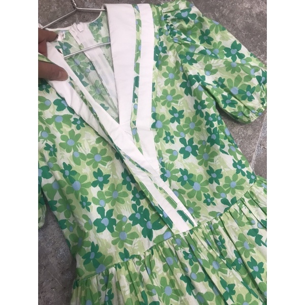 Váy hoa nhí dáng dài vintage thiết kế GOROGI, đầm hoa nhí tay phồng maxi cộc tay có bigsize VH05