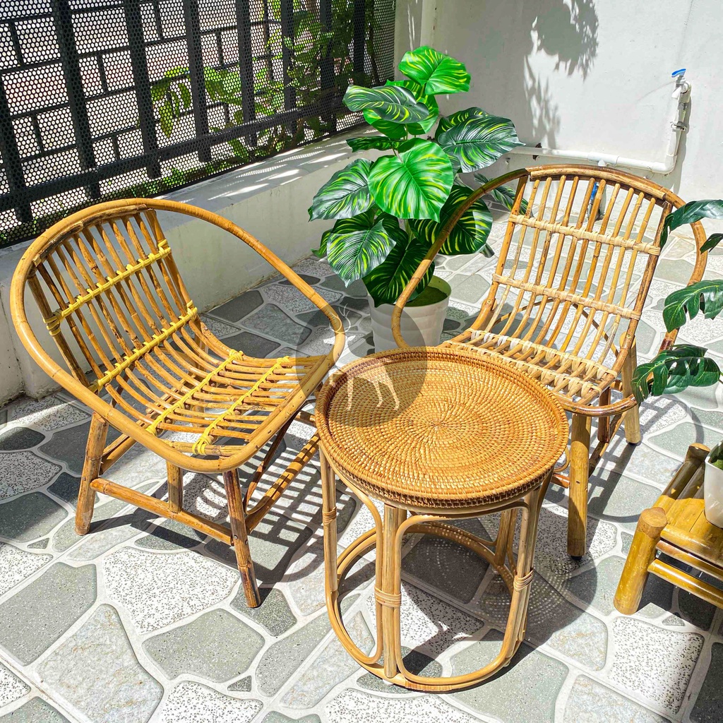 Ghế mây con sò và bàn gỗ xà cừ HOME MÂY - Sản phẩm phù hợp cho quán Cafe