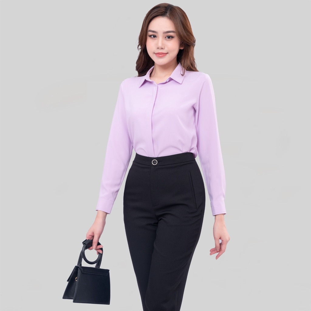 Áo sơ mi nữ R17 thiết kế dài tay sợi sen trơn form suông công sở Thái Hòa