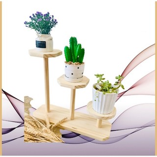 Kệ gỗ 3 tầng decor cây cảnh, chậu hoa