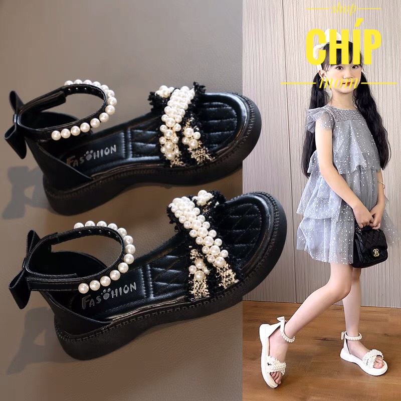 sandal bé gái dép quai hậu cho bé ren đính ngọc nơ sau xinh xắn công chúa siêu nhẹ êm chân QCCC 116 ( ảnh thật )