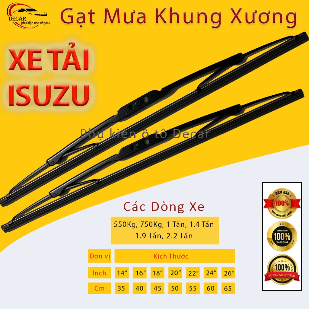 Cần gạt nước mưa xe tải Isuzu QKR, NQR, NMR 1.9-2.5 -3-3.5-6 tấn cây gạt khung sắt lưỡi silicon làm sạch kính ô tô