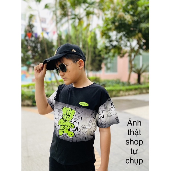 (Hàng Quảng Châu) Bộ đồ bé trai 28-45kg-quần áo trẻ em size đại mùa hè gấu2226 ẢNH THẬT CLIP THẬT