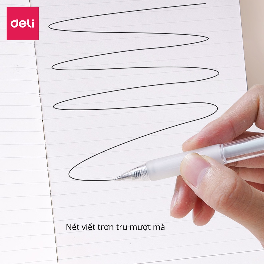 [Hộp 12] Bút Gel Deli Bi Nước Deli Viết Bấm Mực Gel Đẹp Ngòi 0.5mm Nhanh Khô Học Sinh Văn Phòng