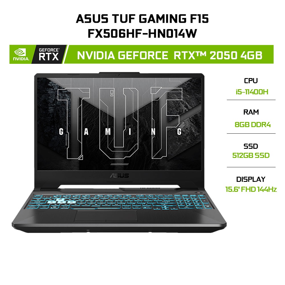 [Mã ELCL12 giảm 12% đơn 10TR] Laptop ASUS TUF Gaming F15 FX506HF-HN014W i5-11400H | 8GB | 512GB | RTX™ 2050 4GB