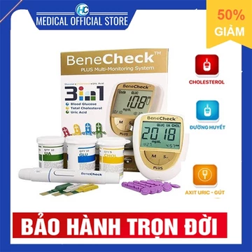 Máy Đo Đường Huyết 3 Trong 1 Benecheck Plus - Máy Đo Đường Huyết, Mỡ Máu, Axit Uric Trong Máu