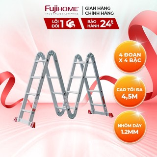Thang nhôm gấp đa năng 4 đoạn FUJIHOME ML104N gấp nhiều kiểu - chống trơn trượt - cao tối đa 4,5m