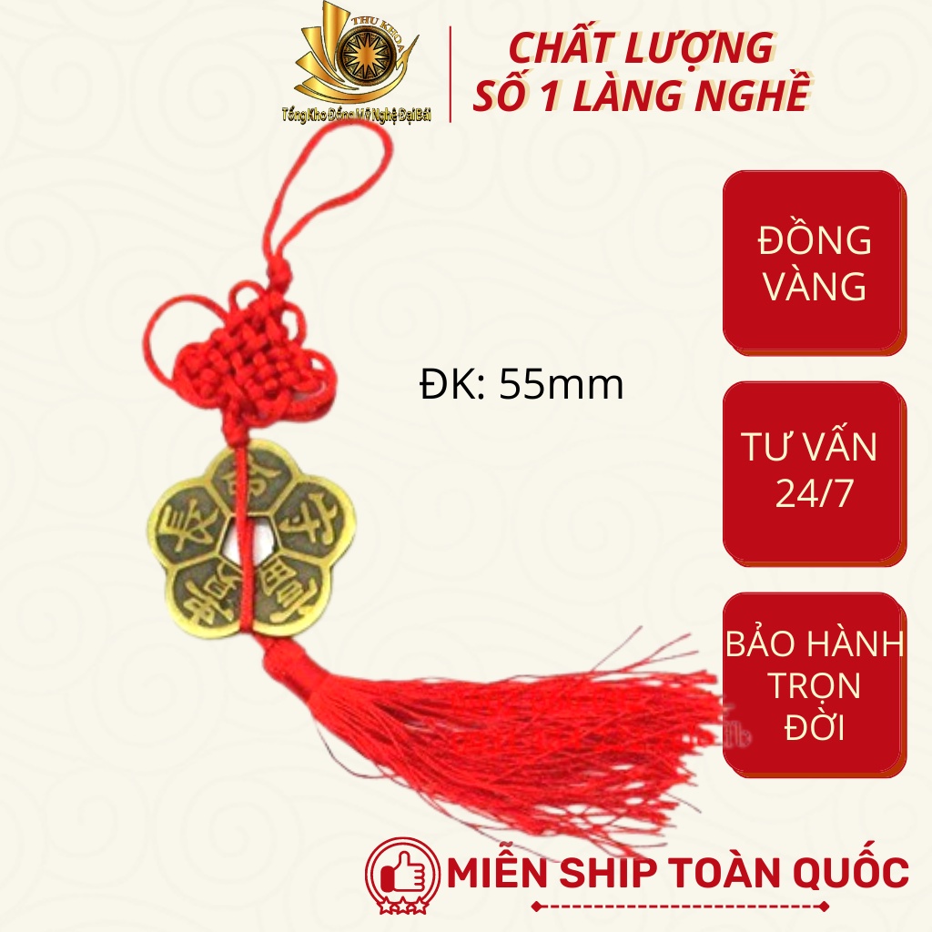Đồng Xu Hoa Mai Phong Thủy Kết Dây Đặt Két Sắt Kim Tiền