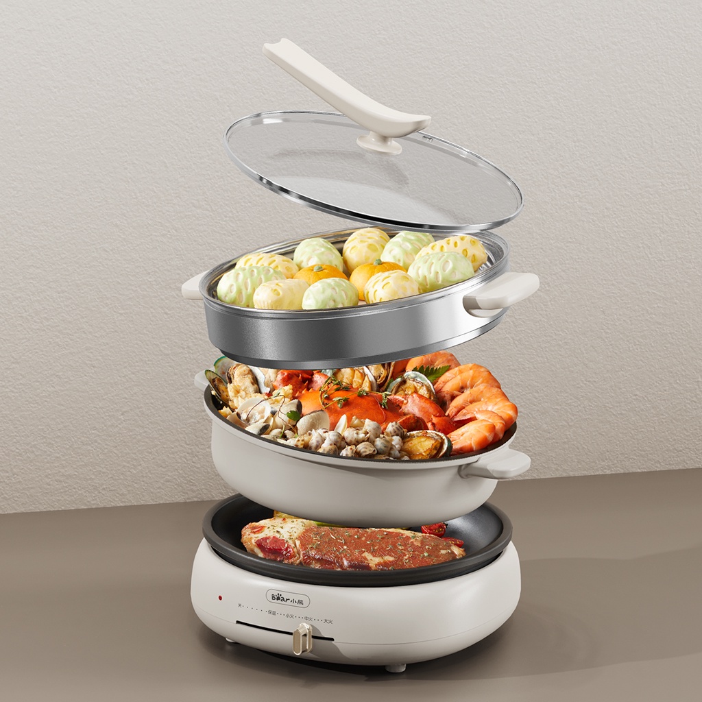 Ảnh Bộ Nồi Lẩu Nướng Bear 3 khay 3in1 DHG-C40W2 - Hàng Chính Hãng 3