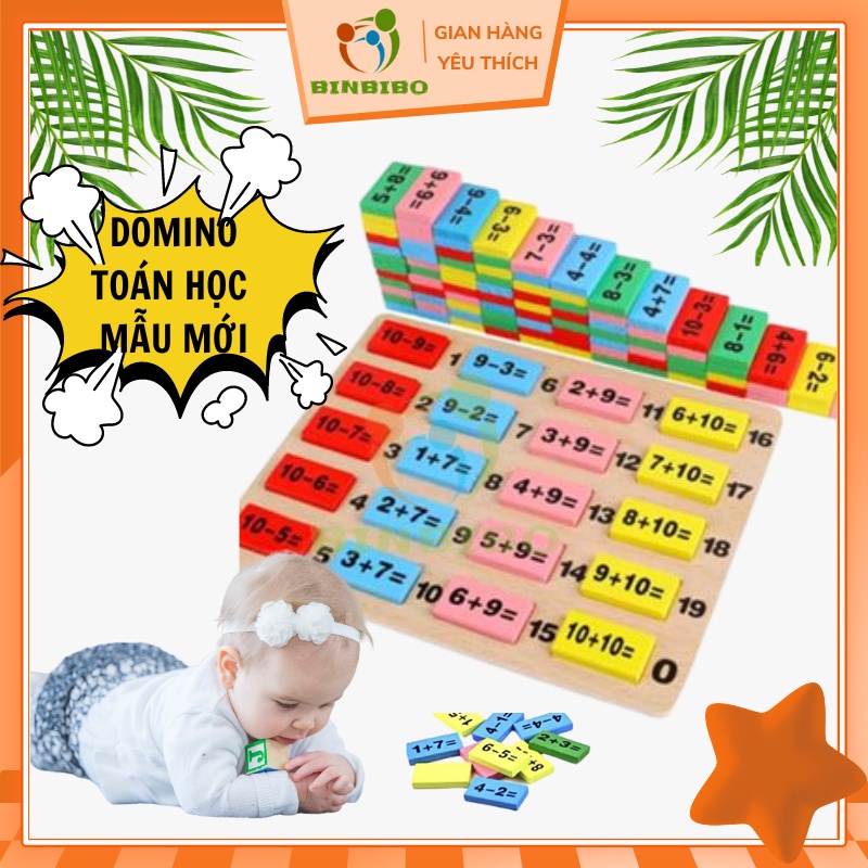 Đồ chơi Domino toán học 110 quân bằng gỗ ghép hình làm đồ chơi cho bé - Binbibo