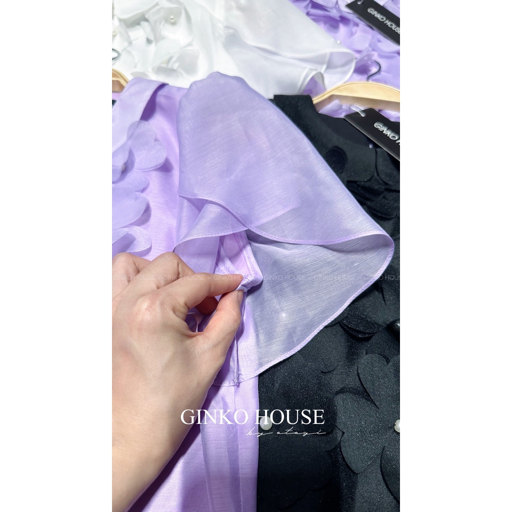 GINKO HOUSE_Sơ mi đính kết hoa cắt lazer, may 2 lớp dày dặn_ A2302