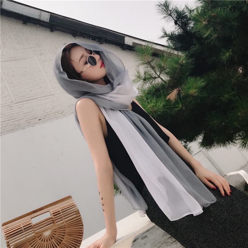 (MUA 1 KHĂN TẶNG 1 HỘP ĐỰNG KHĂN) Khăn Voan, khăn choàng mùa hè, khăn đi biển KL062
