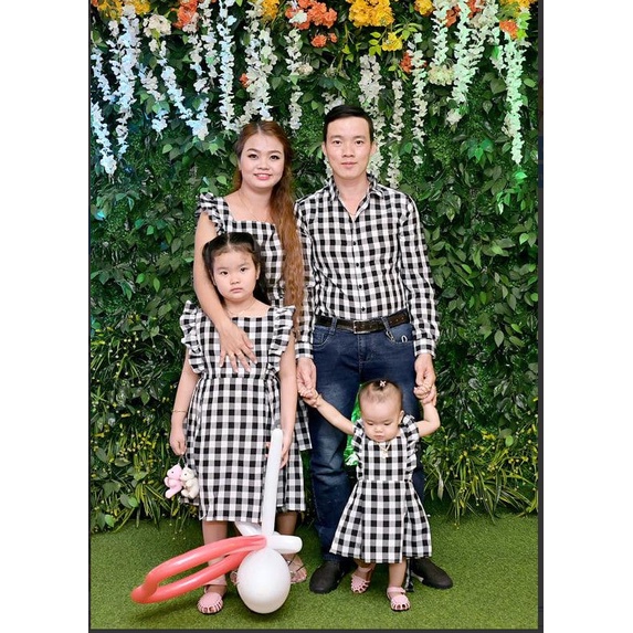 Đồng Phục Gia Đình Fig Tree Caro Trắng Đen, Chất Kate, Gia Đình Đi Chơi, Đi Tiệc Xinh Xắn Mã 133D