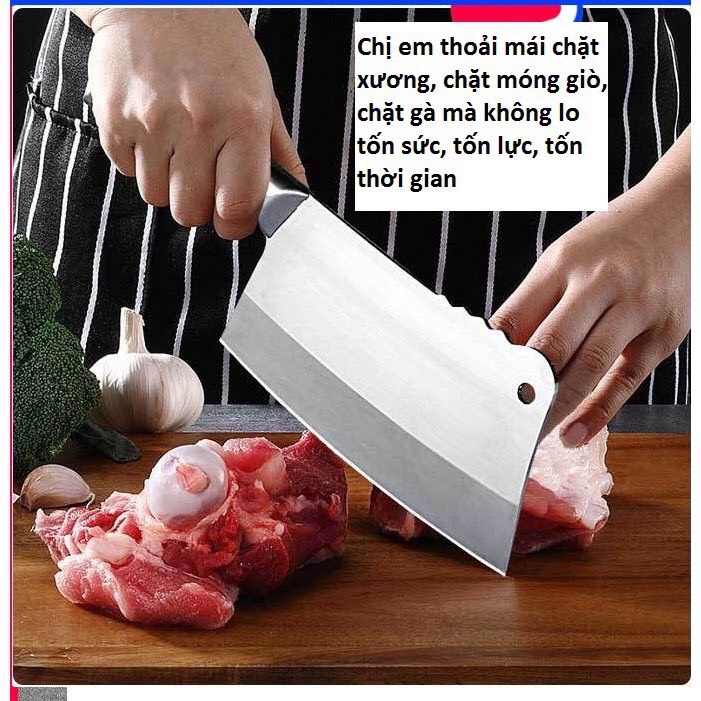 Dao cán inox chặt  thịt ,xương, chặt gà, vịt, ngan,  bản lớn siêu bén Cao Cấp sạch sẽ