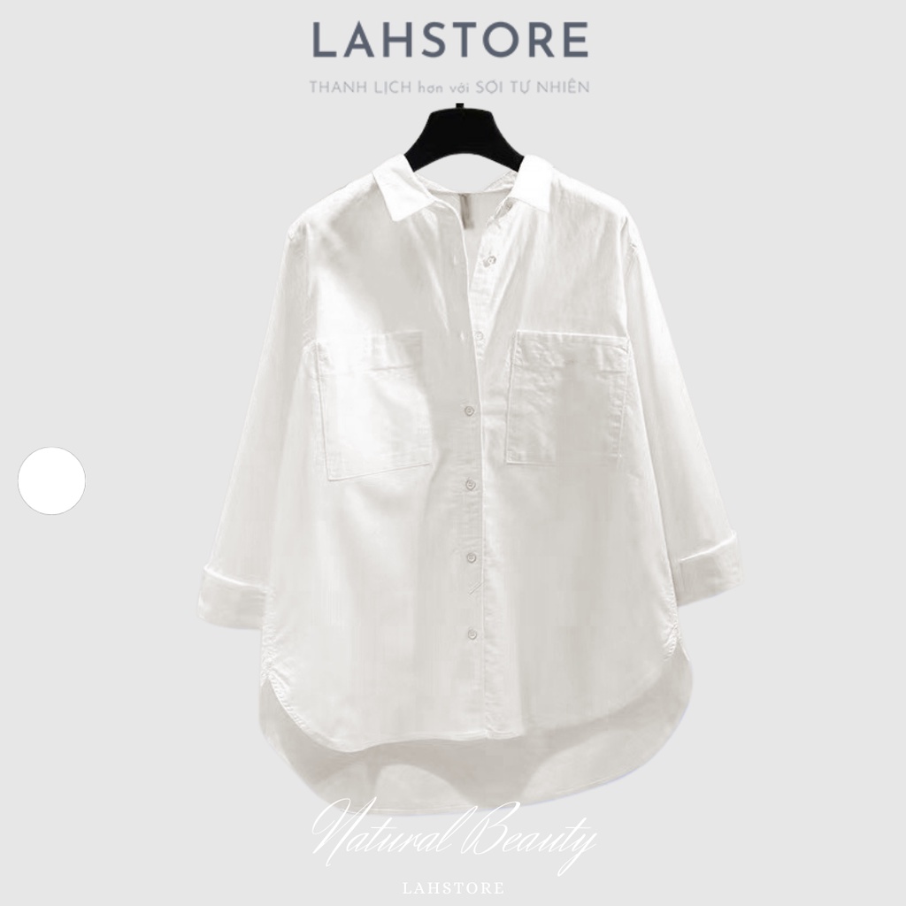Áo Sơ Mi Nữ Form Rộng Lahstore Vải Cotton Thô Màu Trắng Cổ Đức Kiểu Dáng  Basic Phong Cách Công Sở Hàn Quốc | Shopee Việt Nam